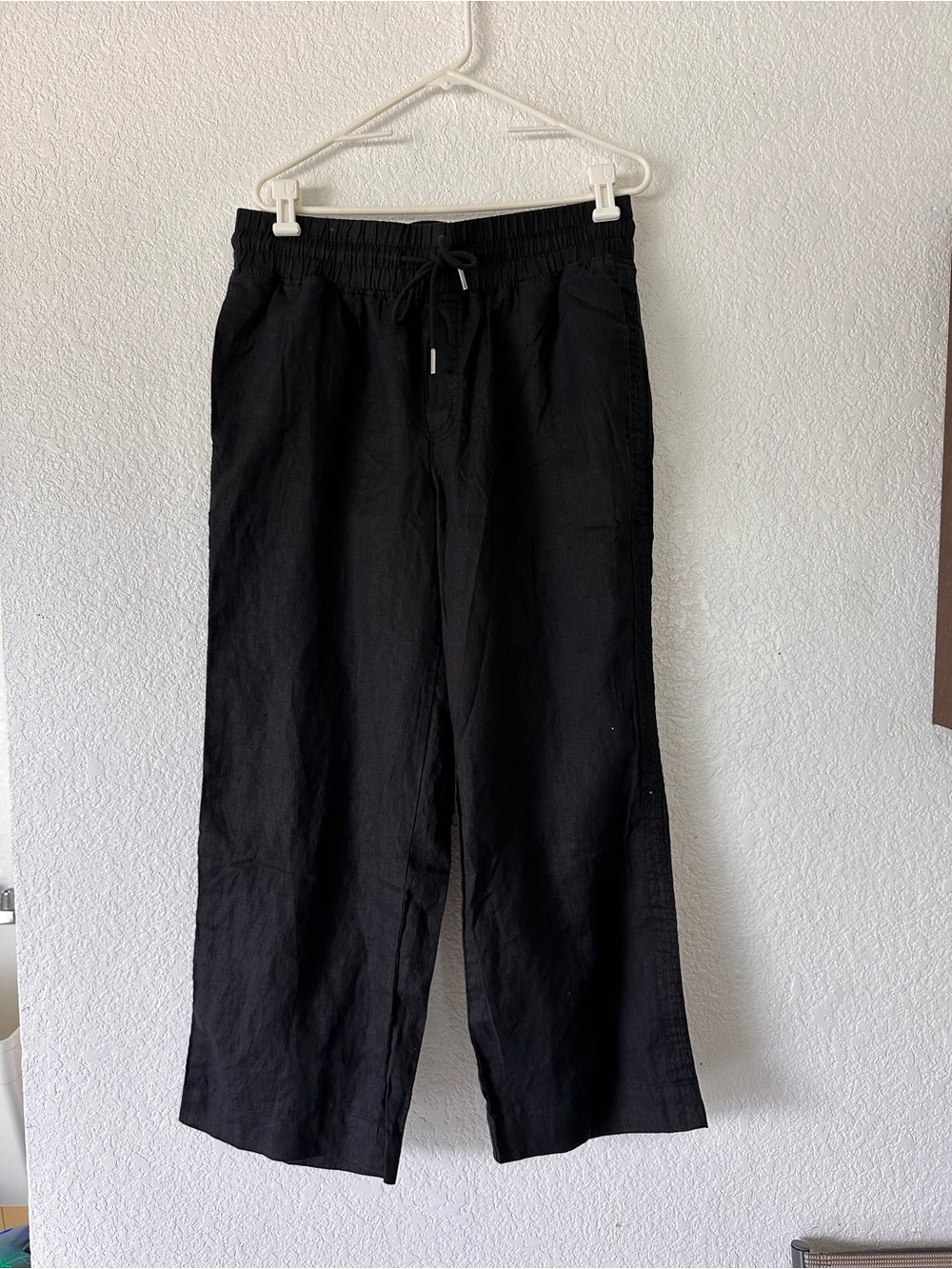 Quince Womens Drawstring 100% European Linen Wide Leg Pants Black L (S5) - Picture 2 of 13